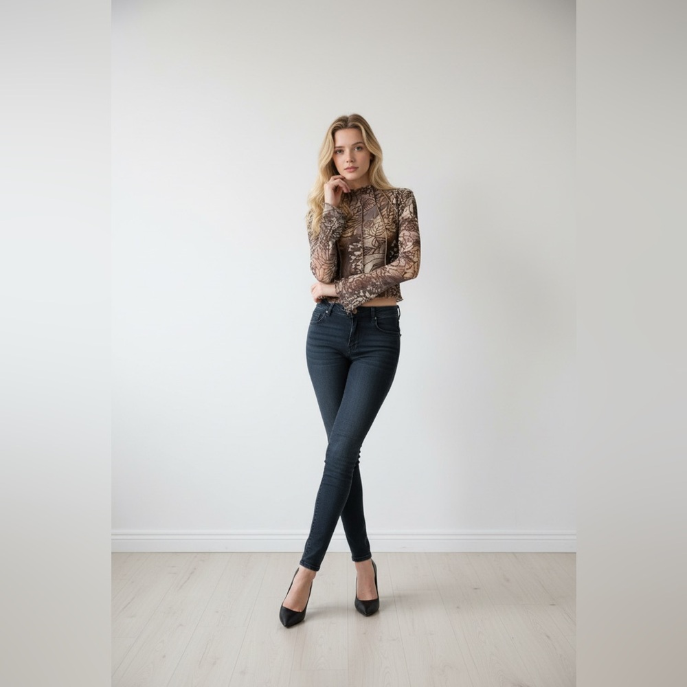 Elegant Sheer Leaf Print Top